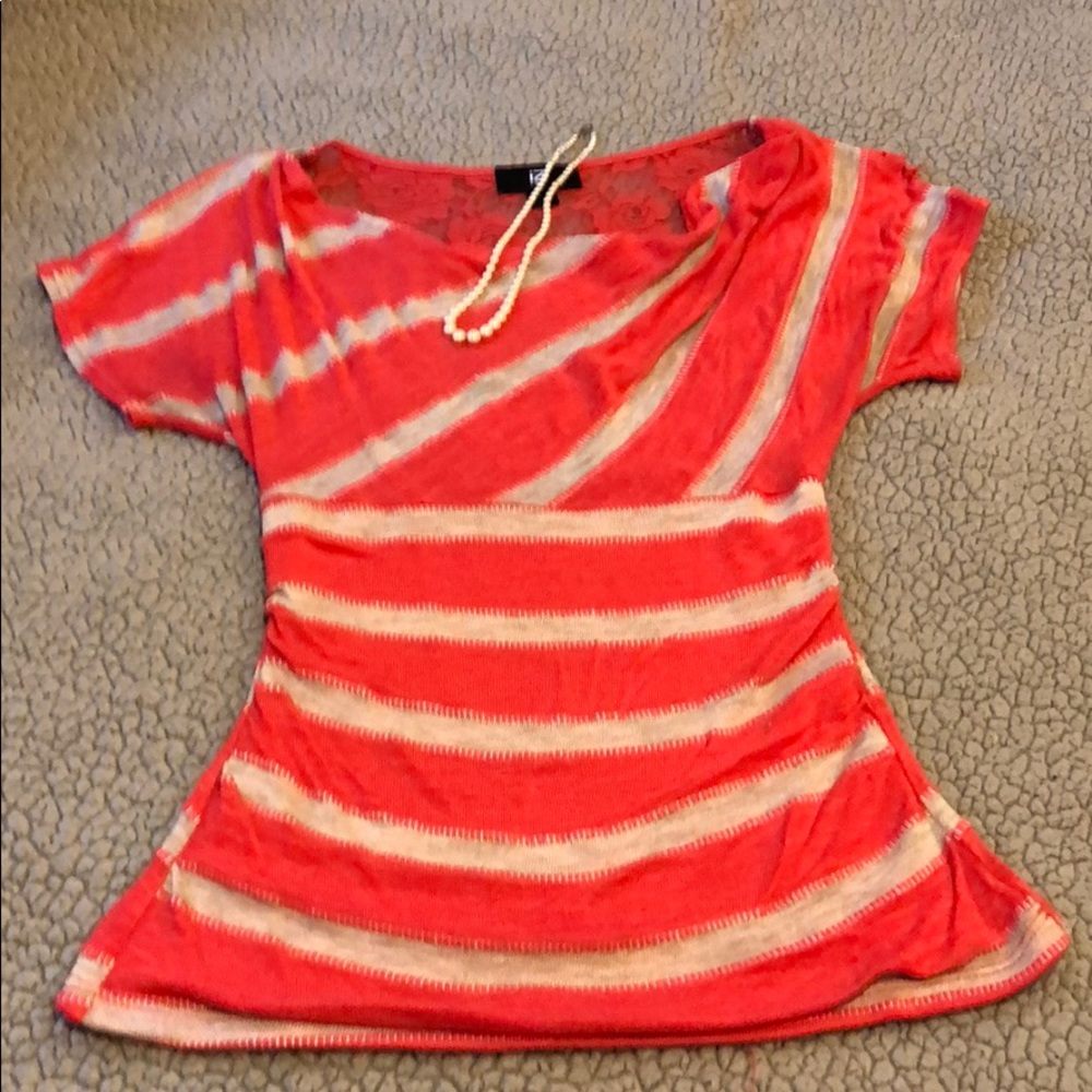 IZ Byer Peach and Tan rouched waist with Lace back